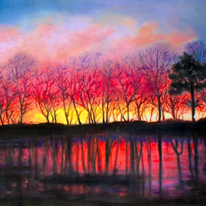 Custom Sunset Landscape Mixed-Media Oil Painting