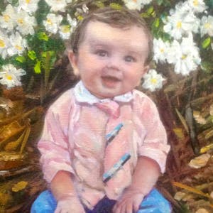 Custom Baby Outside Mixed-Media Portrait Oil Painting