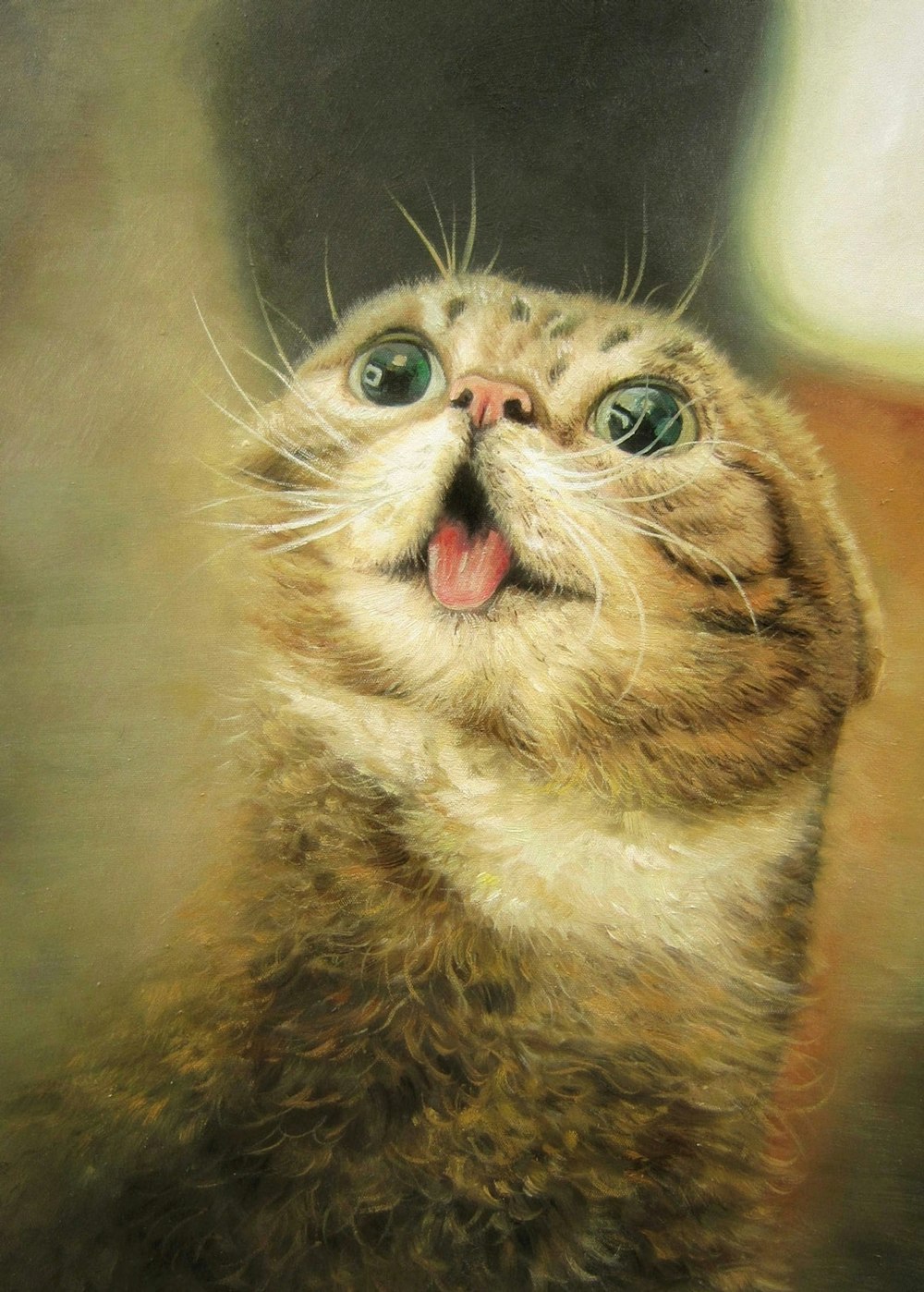 Custom Excited Cat Oil Painting Artist-Rendered Painting