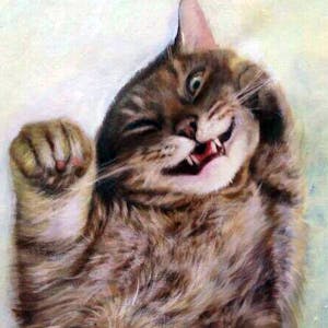 Custom Funny Cat Face Mixed-Media Portrait Oil Painting