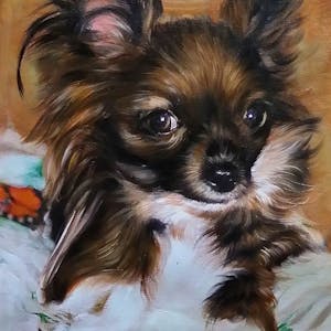 Custom Brown and White Dog Mixed-Media Portrait Oil Painting