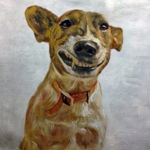 Custom Smiling Dog Mixed-Media Portrait Oil Painting