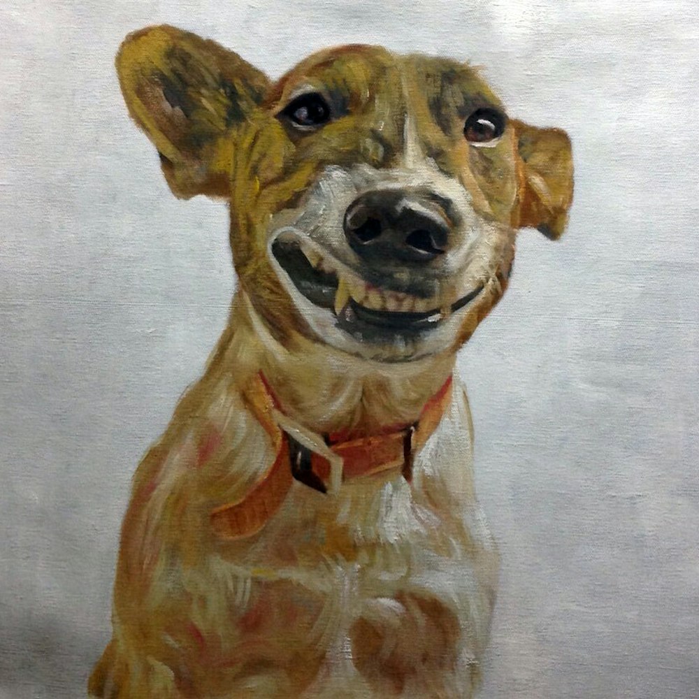 Custom Smiling Dog Mixed-Media Portrait Oil Painting Artist-Rendered Painting