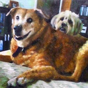 Custom Two Dogs Mixed-Media Oil Painting