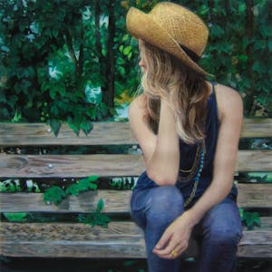 Custom Girl On Bench Oil Painting