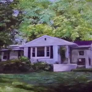 Custom Suburban House Mixed-Media Landscape Oil Painting