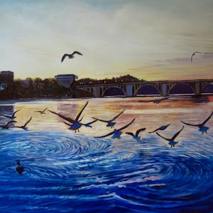 Custom River and Bridge Landscape Oil Painting
